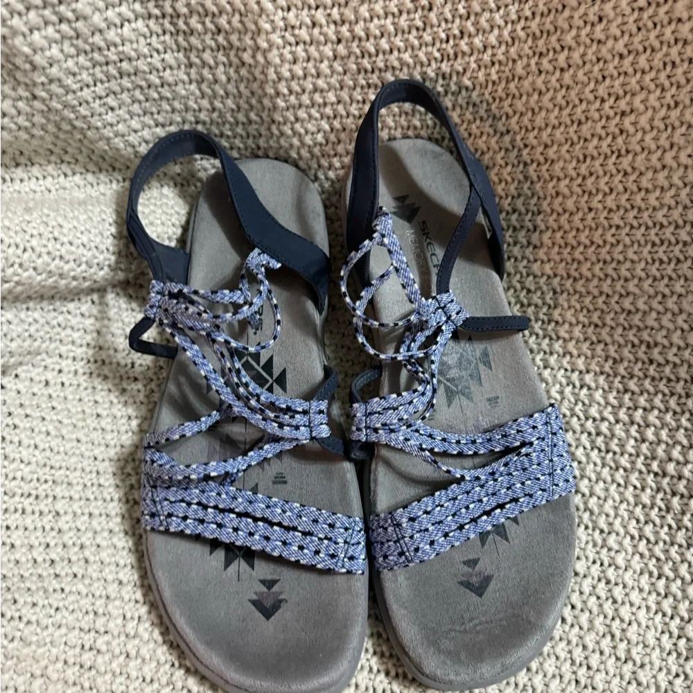 Skechers‎ Reggae Sandal Womens Stretch Slingback Blue Slip On Aztec Size 8